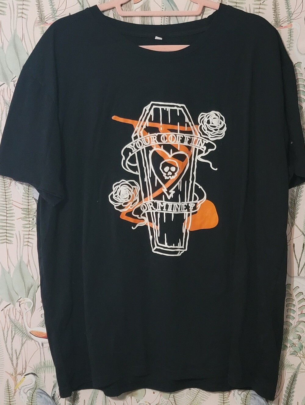 Men's Black Graphic Tee with Orange Accent